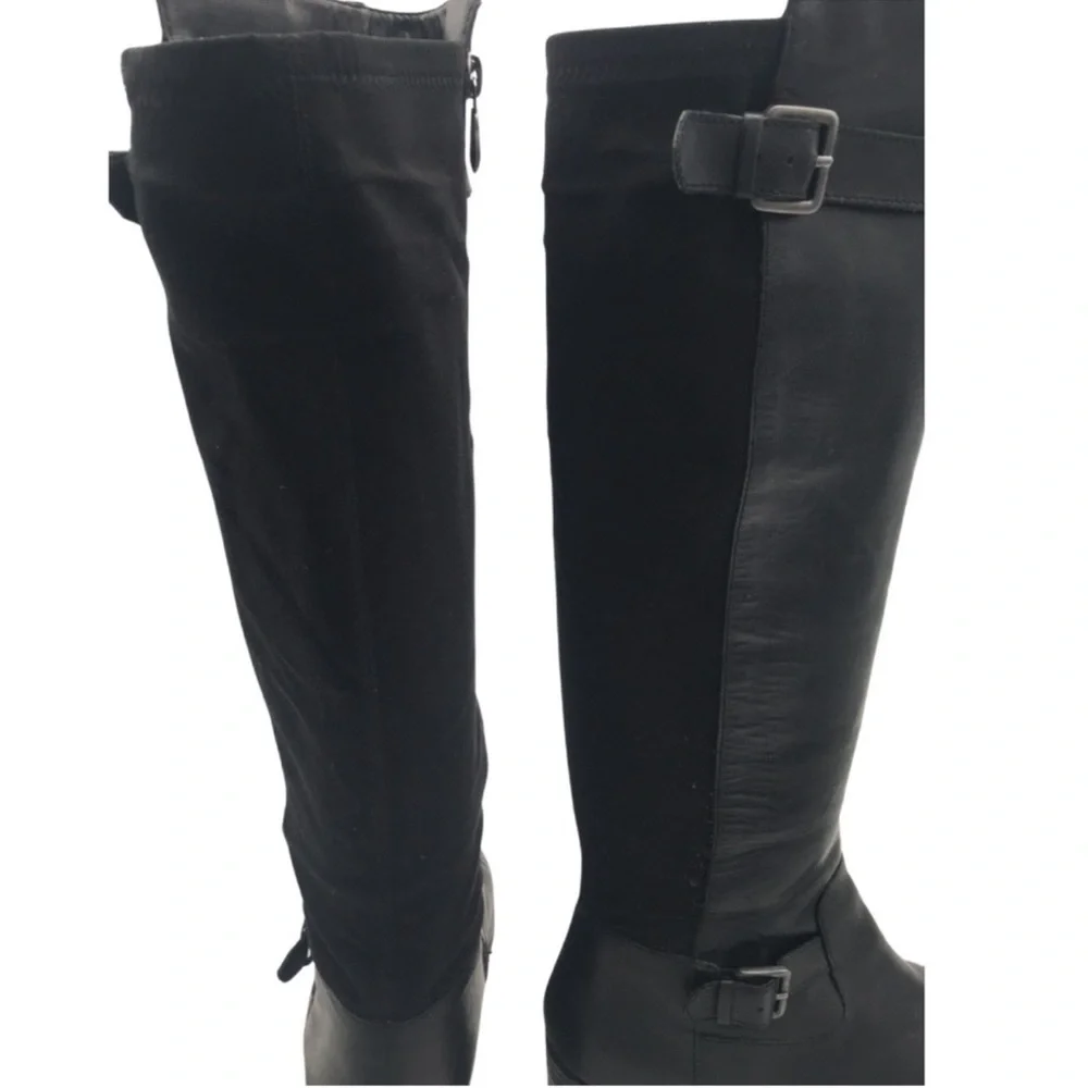 Tahari Kent Leather Tall Black Buckle Riding Equestrian Boots size 8.5‎